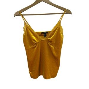 Forever21 Small Mustard Yellow Velvet Lace Trim Babydoll Cami Top Whimsigoth